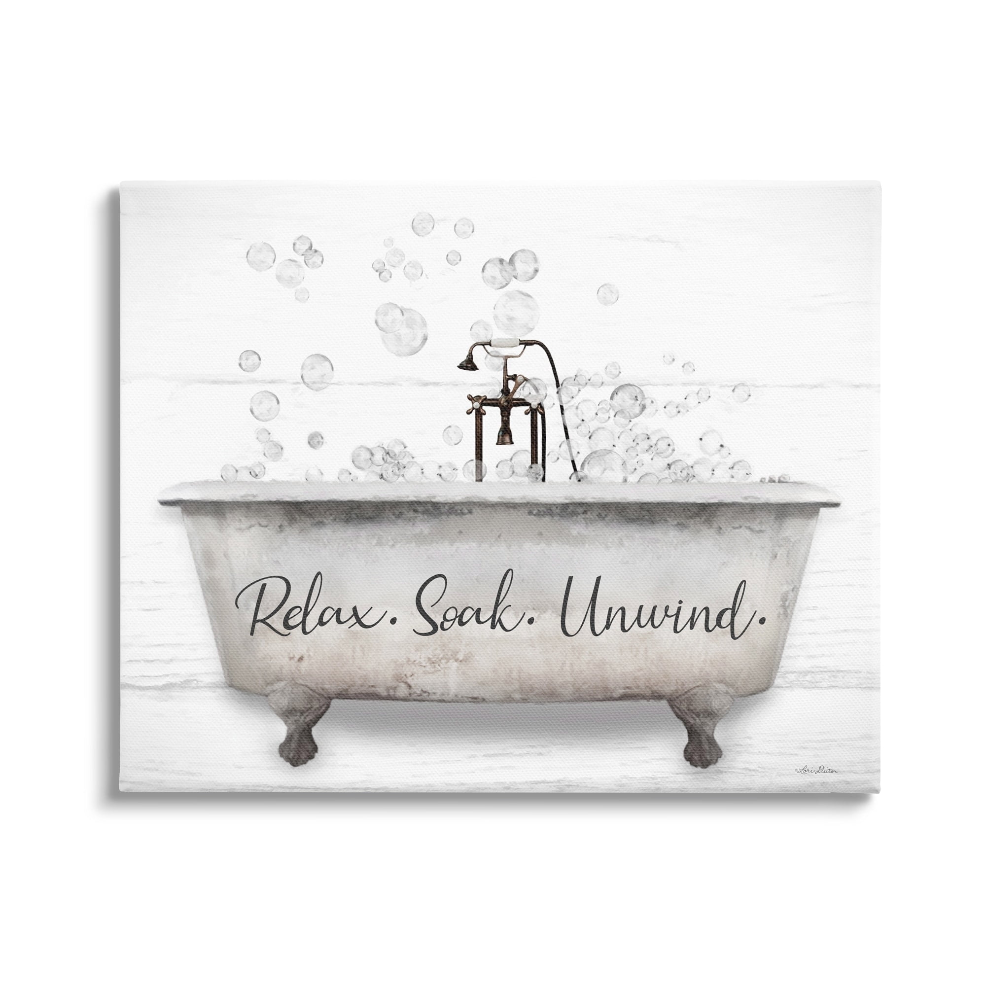 Stupell Relax Soak Unwind Bathtub Bubbles Typography Painting Gallery Wrapped Canvas Print Wall Art