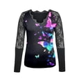 thumbnail image 3 of Women`s Exquisite Flowy Smooth V-neck Lace Edge Printing Long Sleeve Polyester Splice Top(Multicolor,L), 3 of 4