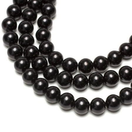 66pc Strung 8mm Round Glass Pearls, Black.