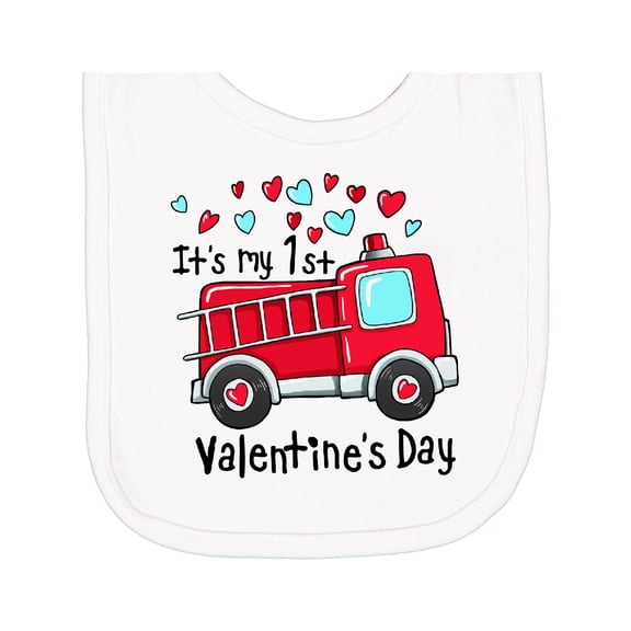 Inktastic It's My 1st Valentine's Day Fire Truck Newborn Bib