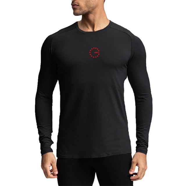 Xdzjlr T-Shirts Hommes Musculation Slim Extensible Sports Imprimé Manches Longues Base Mode Chemises Hommes Décontracté,TG