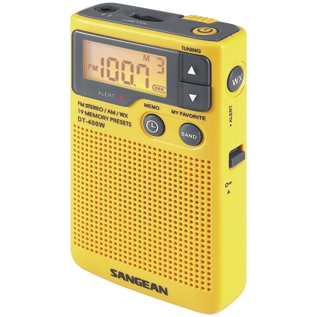 Pocket Radio Sangean DT-400W - Alerta meteorológica (AM/FM), color amarillo