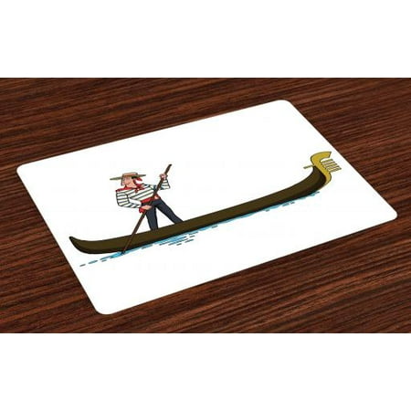 Italian Kitchen Decor Cartoon Placemats Set of 4 Image of Gondola in Romance City Venice European Symbol of Love Italian Design, Washable Fabric Place Mats for Dining Room Kitchen Table Decor,Brown White, by Ambesonne ()