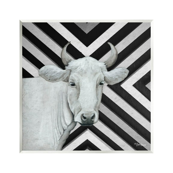 White Cattle Chevron Stripes Animals & Insects Graphic Art Unframed Art Print Wall Art