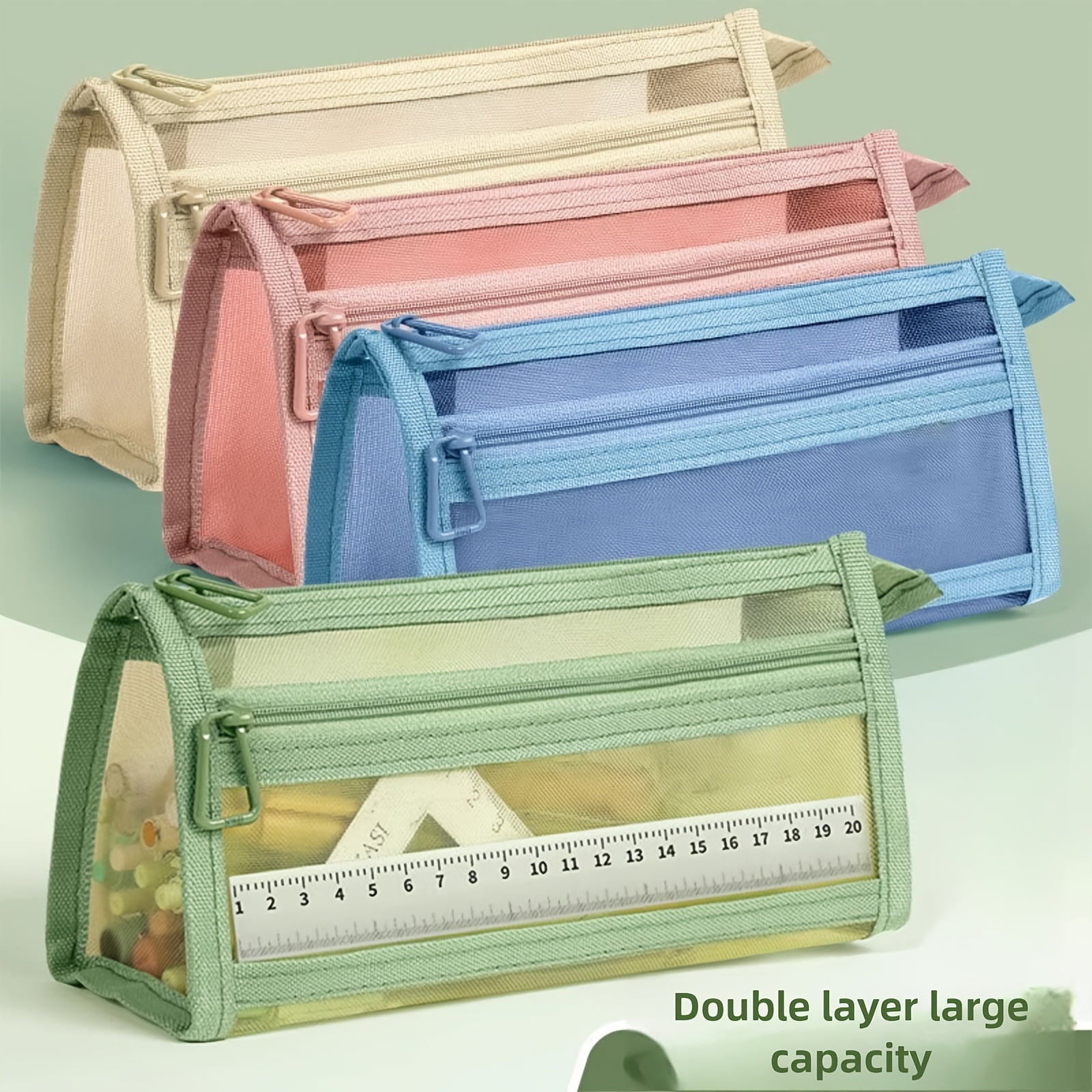 1Pcs/1Pcs Clear Double-layer Pencil Pouch Marker Pouch, Travel Makeup Bag, Cute Transparent Stationary Organizer Pen Bag for Adult Office College