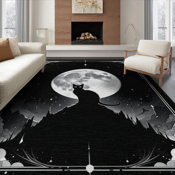 ODIKA 8'x10' Washable Area Rug Non-Slip Chair-Friendly Mat Goth Mystical Minimalist Phase Border Gothic Arch Motifs Tossed for Dining Room, Large Office, Lounge