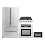 4 Piece Kitchen Package 36" Slide-In Gas Cooktop 24" Single Electric Wall Oven 24" Built-In Microwave Drawer & French Door Refrigerator