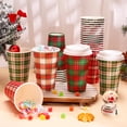 thumbnail image 4 of missunny-Christmas Disposable Coffee Cups Xmas Buffalo Plaid Paper Cups with Lids 16 Oz To Go Coffee Cup for Holiday Party Cafe Hot Cold Drinks, 48 Pcs, 4 of 5