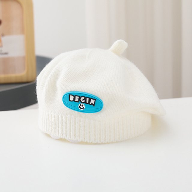 Gorro de punto para niños, boina de lana de oso para otoño e invierno, bonito gorro de pintor de dibujos animados de estilo occidental para niña, gorro para bebé