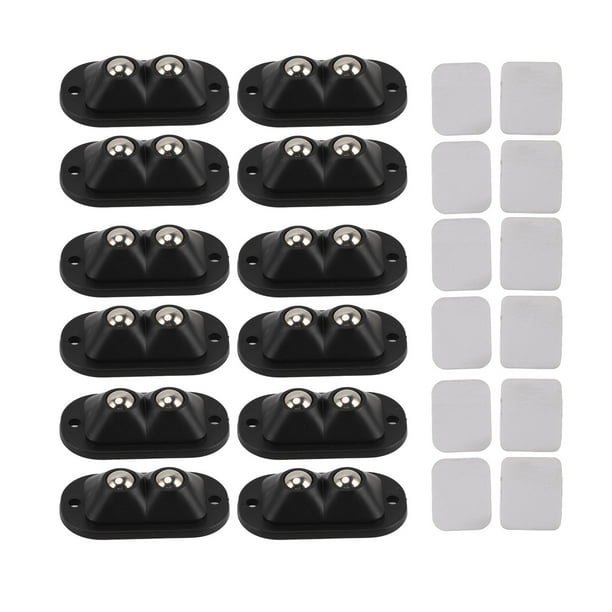 12 piezas Mini ruedas giratorias autoadhesivas de doble bola que ahorran trabajo Movimiento silencioso Rotación de 360 grados Polea adhesiva para electrodomésticos de cocina Muebles Negro
