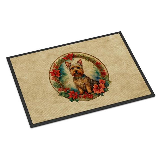 Carolines Treasures DAC2310JMAT 24 x 36 in. Unisex Australian Terrier Christmas Flowers Doormat