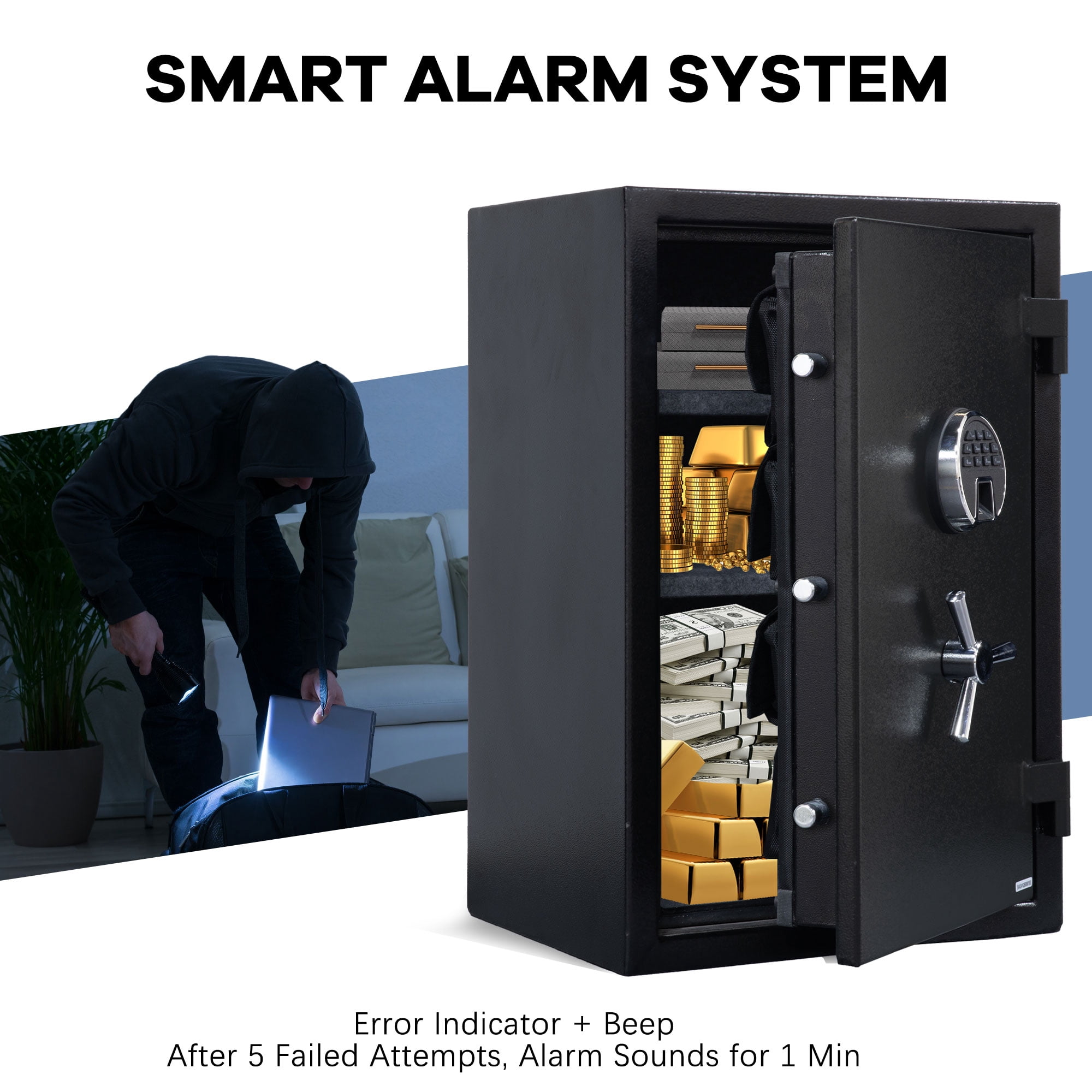 VALINIRT Fireproof Safe with Fingerprint & Programmable Keypad, Home Safe with Removable Shelf, Fire Proof Safe for Home Documents, 26"H × 17"W × 14"D (Black-with Gun Bag)
