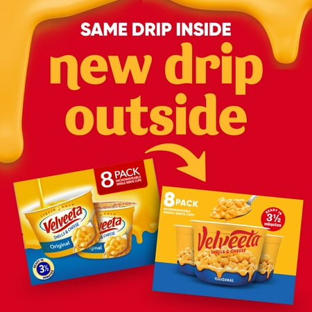 Velveeta Original Mac N Cheese Easy Microwaveable Dinner, 8 ct Pack, 2.39 oz Cups, Shelf-Stable