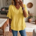 thumbnail image 4 of Womens Linen T Shirts V Neck Summer Loose Short Sleeve Casual Tees Solid Color Breathable Hippie Beach Vacation Tops, XL, 4 of 4