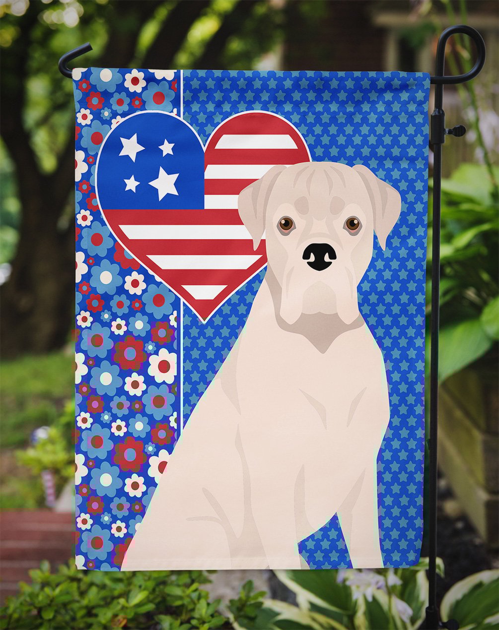 thumbnail image 3 of Natural Eared White Boxer USA American Flag Garden Size 11.25 in x 15.5 in, 3 of 5