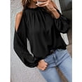 thumbnail image 3 of Blusa de manga larga,Blusa de manga larga con cuello y volantes para mujer, hombros descubiertos, calidad superior en la que puede confiar, 3 of 8