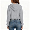 thumbnail image 7 of QIYAGBSA Hoodies for Women Zip Up Ruffle Hem Cropped Long Sleeve Sweatshirt with Ribbed Cuffs Casual Sportswear (Gray, L), 7 of 7