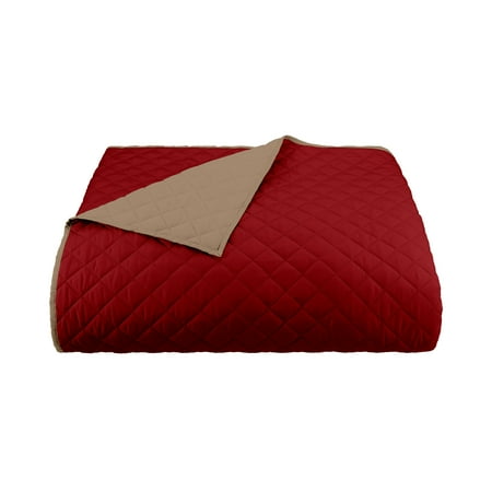 Martex King Reversible Coverlet | Lightweight Soft Easy Care Quilt | Khaki/Red