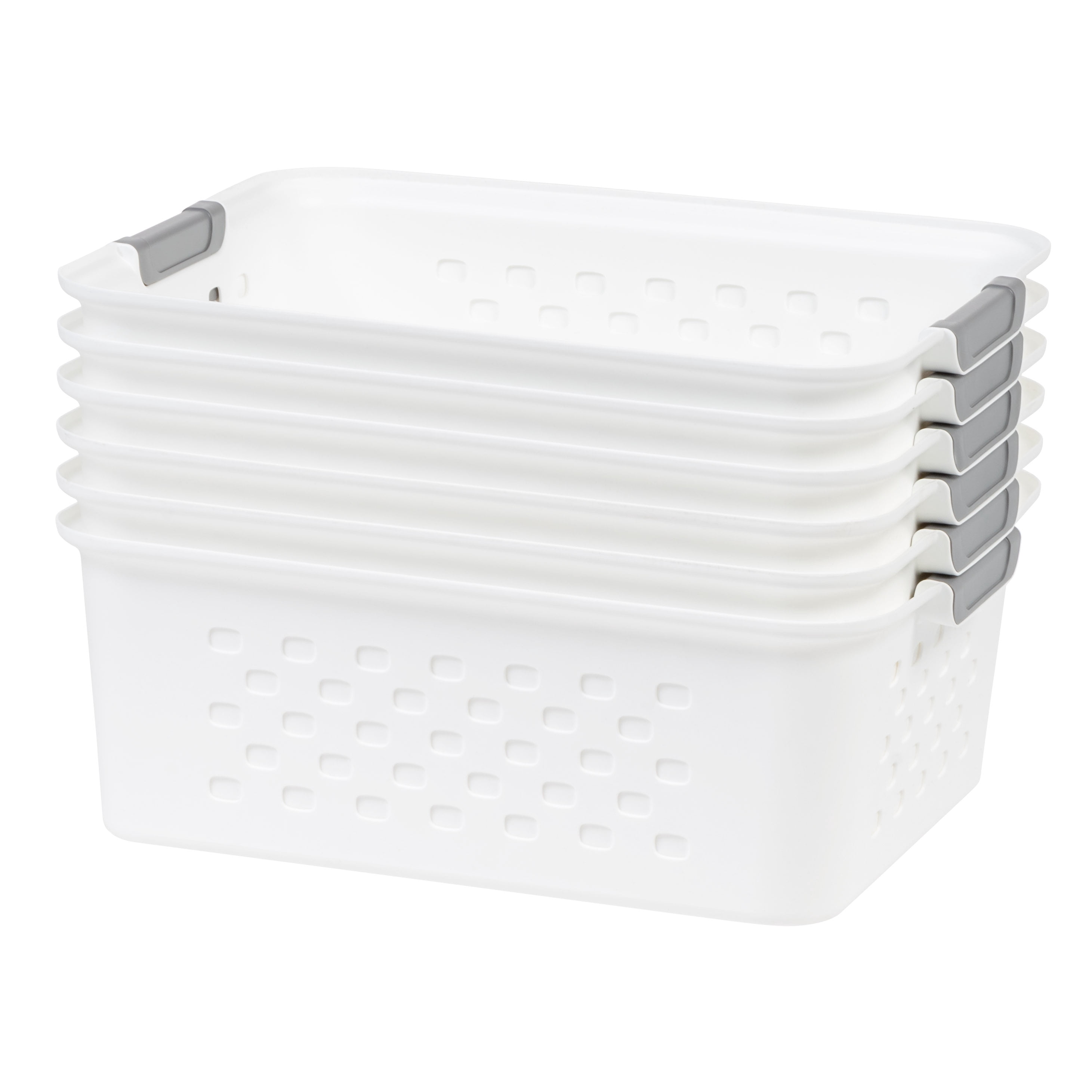IRIS Plastic Storage Basket, Medium, Shelf Basket Organizer for Pantries, Kitchens, Cabinets, Bedrooms, White