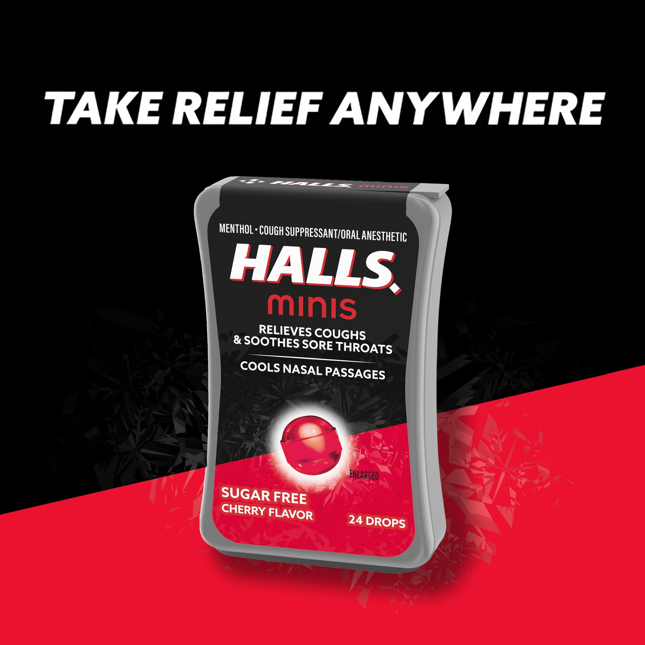 HALLS Minis Cherry Flavor Sugar Free Cough Drops, 24 Drops