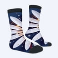 thumbnail image 2 of Four Seasons Universal Socks (2 Pairs) - Unisex Trendy Floral Design with Dark Blue Background White Petals & Golden Sparkles Wintery Snowflake Accents Mixed Color Socks, 2 of 5