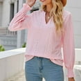 thumbnail image 2 of HAPIMO Women's Long Sleeve V-Neck Shirt Solid Color Hollow Out Pleated Ruffle Sleeve Casual Pullover Top Teen Grils Fashion Clothes Pink L, 2 of 5