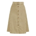 thumbnail image 2 of INSPIRE CHIC Women's Corduroy Skirt High Waist Button Front Belted Midi Skirt XS Khaki, 2 of 6