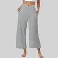 thumbnail image 2 of FUNUONY Womens Cropped Yoga Sweatpants Wide Leg High Waisted Lounge Pajamas Pants Comfy Workout Loose Pants with Pockets Solid Color Loose Sports Pants High Waist Pants Light Ashy Xxl, 2 of 6