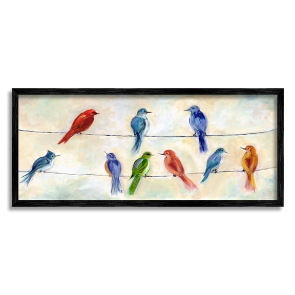 Stupell Industries Rainbow Canary Birds Sitting Wire Cloudy Day Painting, 30 x 13, Design by Marilyn Dunlap