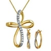 Gorgeous 0.25 Carat Diamond Accent 2 Piece Criss Cross Hoop Necklace & Earrings Set In 14K Yellow Gold Plated
