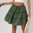 thumbnail image 4 of cocolona Womens Summer Casual Pleated Mini Skirts Elastic Waist Drawstring Ruffle Flowy Beach Vacation Skirts Green L, 4 of 7