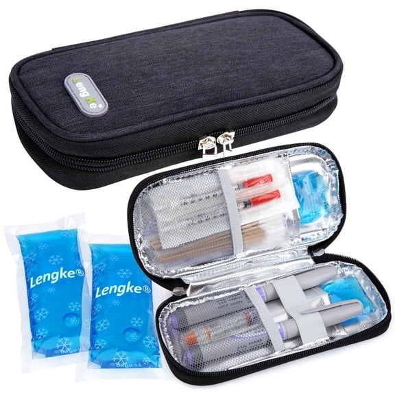 YOUSHARES Insulin Cooler Travel Case - Diabetic Case Insulated Organizer Portable Cooling Bag for Insulin Pen and Medication Diabetic Care Supplies with 2 TSA Approved Ice Pack (Black)