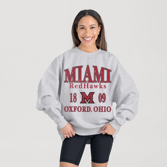 Women's Gameday Couture Ash Miami University RedHawks Premium Fleece Pullover Sweatshirt