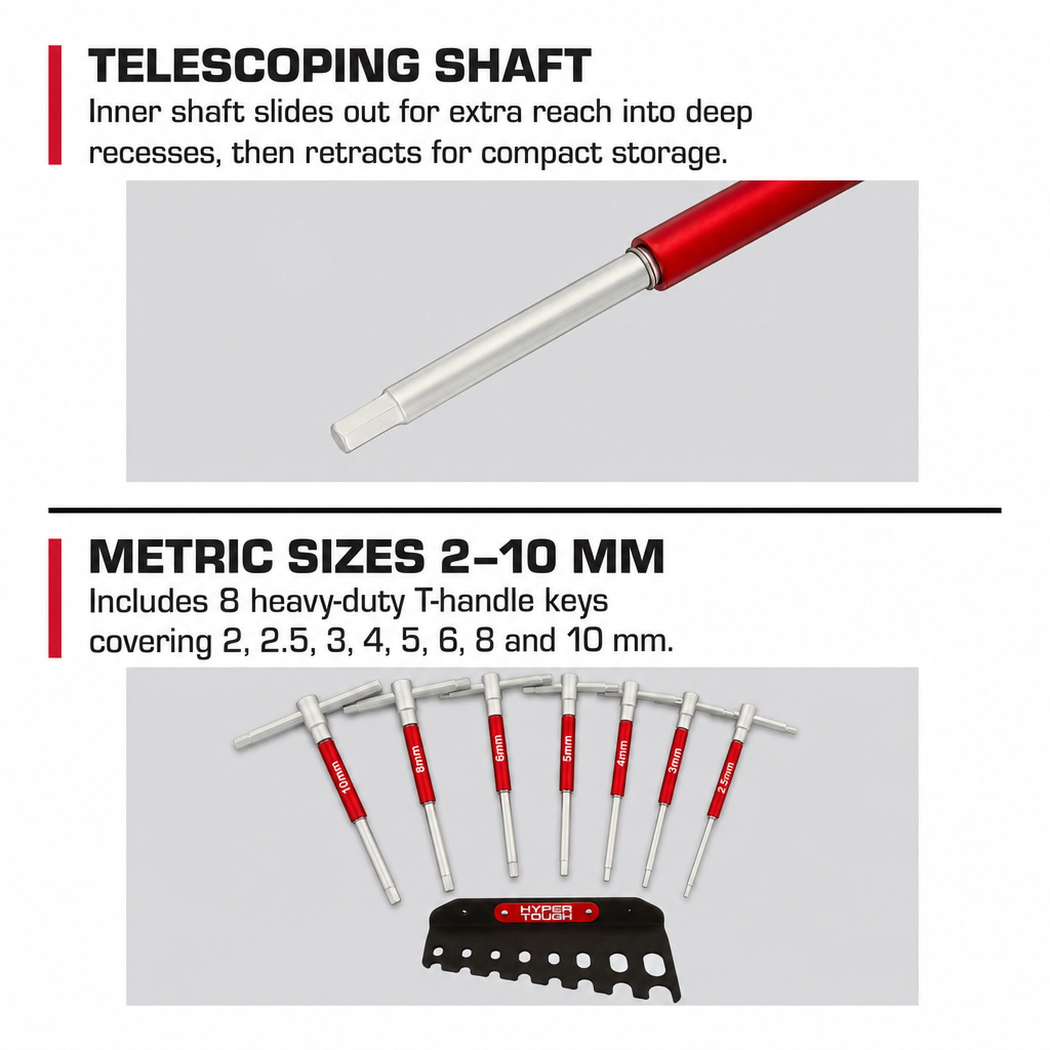 Hyper Tough Heavy-Duty T-Handle Hex Key Set, 8 Pieces