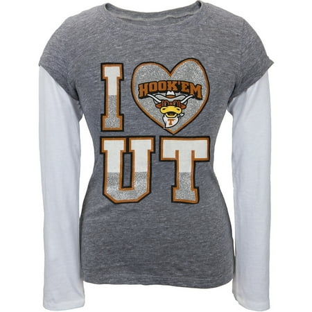 - Texas Longhorns - Glitter I Heart Girls Youth 2fer Long Sleeve T-Shirt
