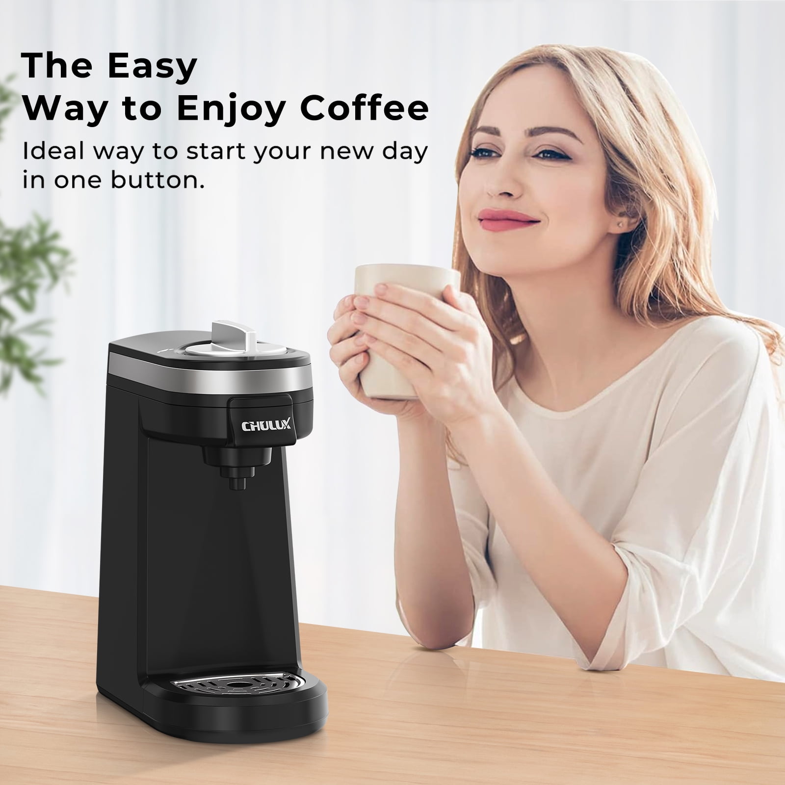 CHULUX Small Single Serve One Cup Travel Coffee Maker Machine for K-Cup Capsule & Ground Coffee, New