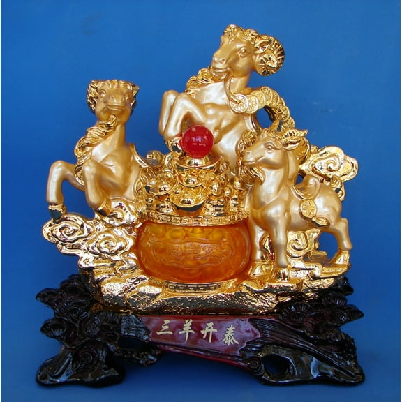 3-Sheep Statue with Treasure Pot for Year of the Sheep