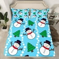 thumbnail image 2 of Manfei Cute Winter Snowman Twin Sheet Sets 3 Pieces for Boys Girls, Green Xmas Tree Twin Fitted Sheet, Blue White Polka Dots Flat Sheet, Super Cozy Room Decor, 2 of 7