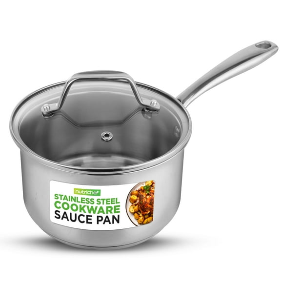 NutriChef 2-Quart Stainless Steel Saucepan - 18/8 Food Grade Heavy Duty Cookware, Sauce Pot, Stew Pot, Simmering Pot Kitchenware w/See Through Lid, Dishwasher Safe, for Induction Gas Ce