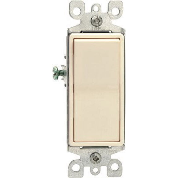 Leviton 5601-2T 15 Amp, 120/277 Volt, Decora Rocker Single-Pole AC Quiet Switch, Residential Grade, Grounding, Light Almond
