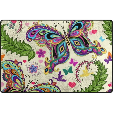 Dreamtimes Area Rug 60 x 39 inch (5'x 3'3"), Carpet Vintage Butterflies and Flowers Nursery Rug Floor Mat for Hardwood Floor Entrance Living Room Bedroom