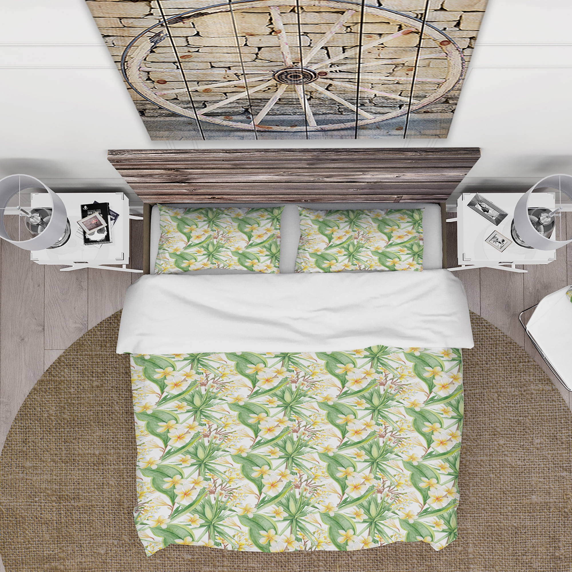 Designart 'White Tropical Flowers in Botanic Setting' Floral Duvet Cover Set