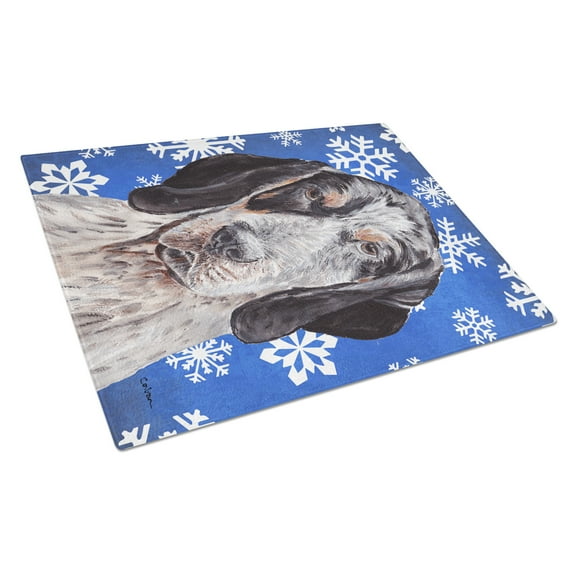Carolines Treasures SC9769LCB Blue Tick Coonhound Winter Snowflakes Glass Cutting Board Large, 12H x 16W, multicolor