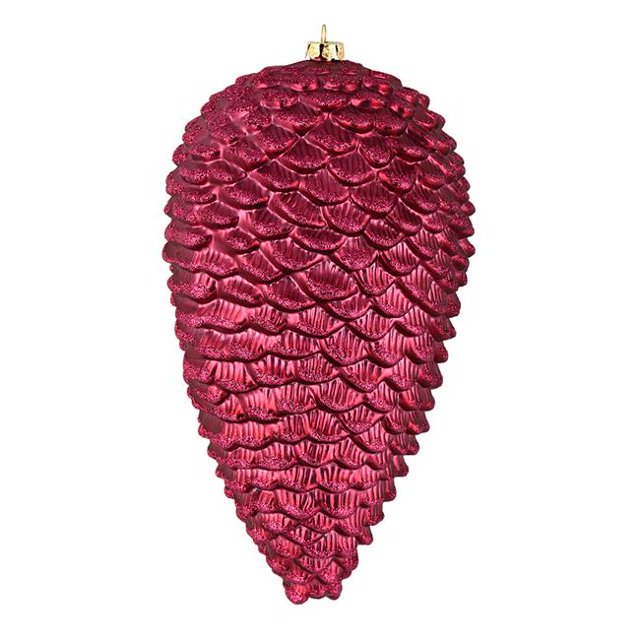 Ornement de Noël Pomme de Pin Rouge Baie Mat Pailleté 10 Po 2 par Boîte
