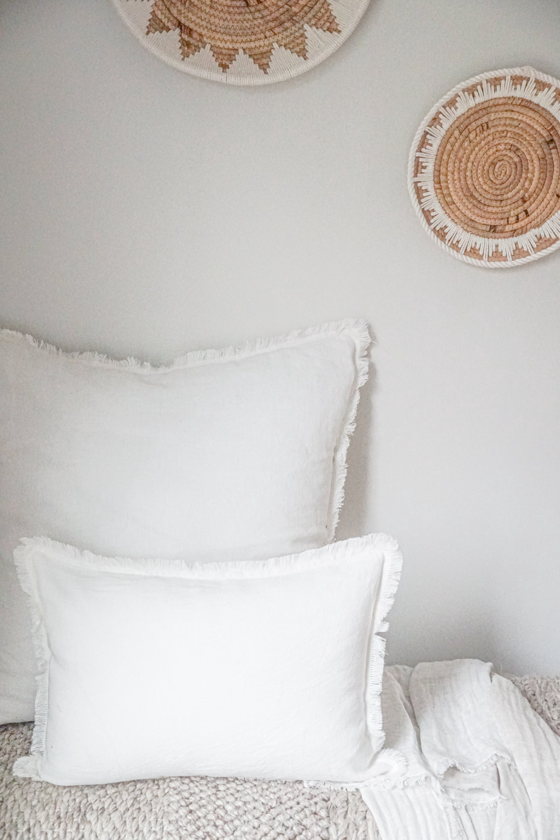 Bright White Fringe So Soft Linen Pillows 14X20 Down Alternative Insert