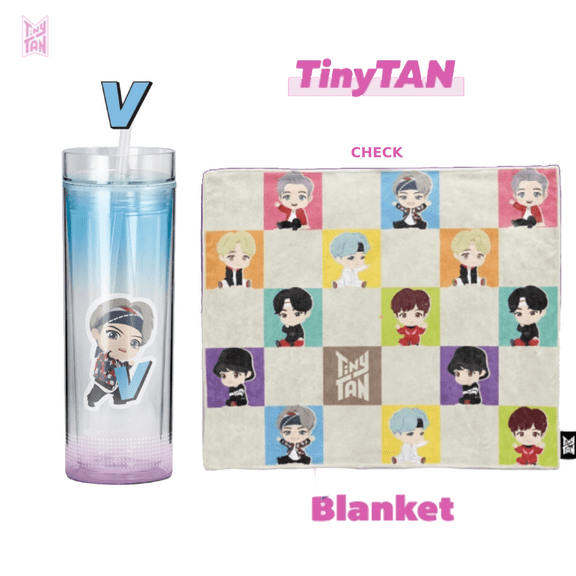 BTS TinyTAN Official BTS Ice Cup Tumbler 11.8 oz V w/ Check Blanket