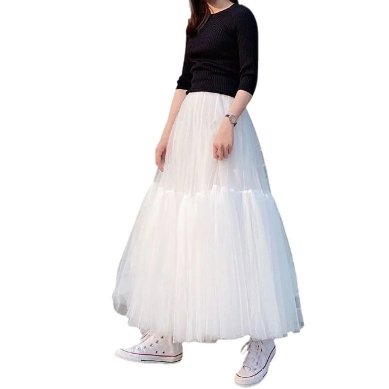 Canrulo Women Tutu Tulle Skirts Tiered Layered Skirt Retro Maxi