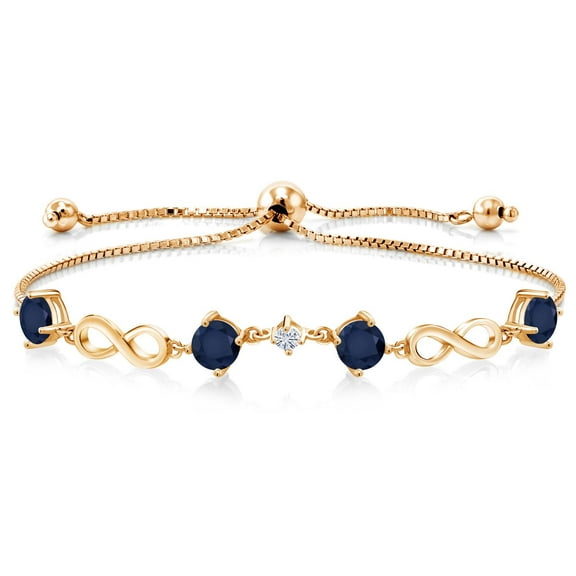 Gem Stone King 18K Yellow Gold Plated Silver Adjustable Infinity Bracelet for Women Sapphire Moissanite (2.47 Cttw)