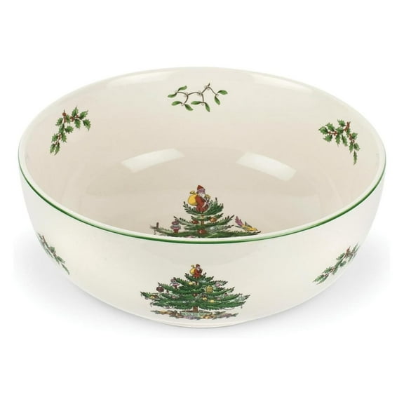 Exlonjet Spode Christmas Tree Serving Bowl, 9 Inch Serving Bowl for serving Pasta, Salad, Fruit & Side Dishes, Holiday Serving Dish made of Earthenware, for Serving & Holiday Decor, Dishwasher Safe