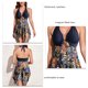 thumbnail image 5 of Traje de baño dividido Patrón de estampado elegante Cuello halter Dobladillo de malla irregular Sin espalda Traje de baño de dos piezas Conjunto de bikini Azul oscuro 4XL, 5 of 6